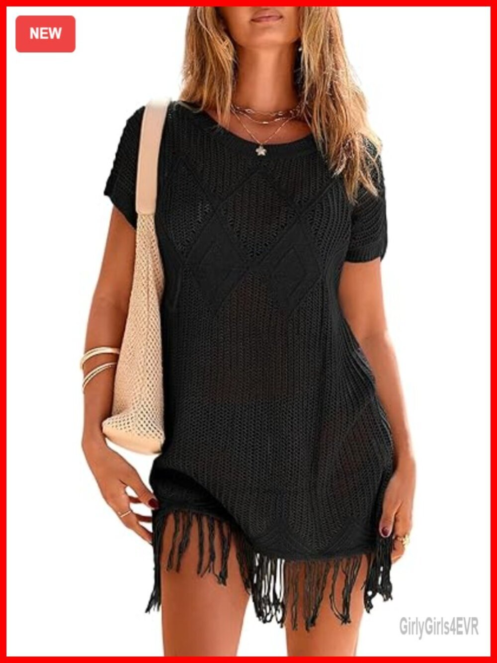 Crochet Tassel Beach Dress Cover Up Hollow Out Knit Swimsuit Coverup